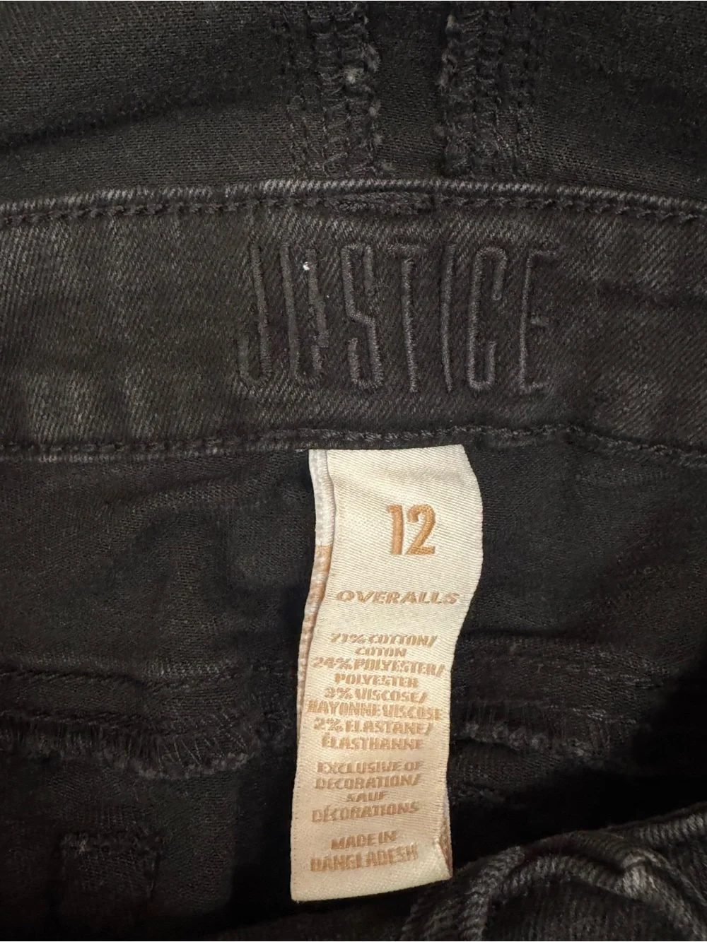 Justice Black Denim Girls Overalls with Front Bib